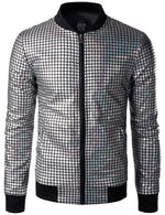 Men's Metallic Sequins Baseball Bomber Jacket Disco Party Costume
