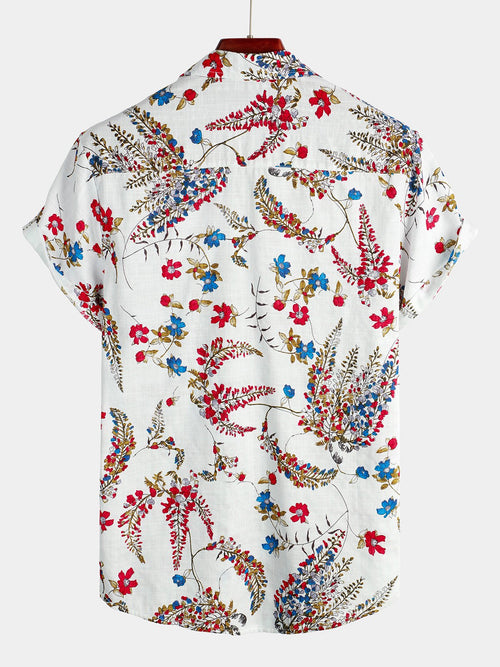 Men's White Floral Cotton Tropical Hawaiian Shirt
