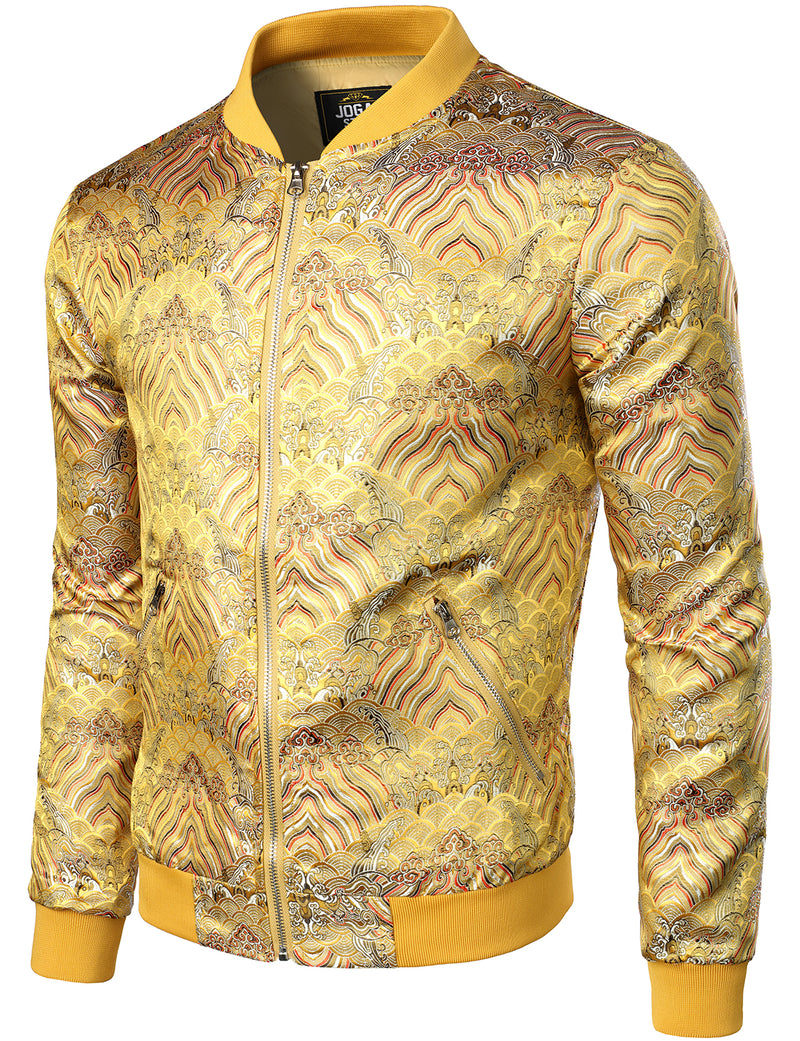 Men's Vintage Embroidered Satin Flight Bomber Jacket Coat