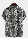 Men's Leopard Print Boling Casual Button Up Short Sleeve Hawaiian Summer Shirt