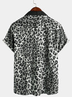 Men's Leopard Print Boling Casual Button Up Short Sleeve Hawaiian Summer Shirt