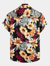 Men's Hawaii Tropical Plant Print Floral Cotton Shirt