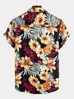 Men's Hawaii Tropical Plant Print Floral Cotton Shirt