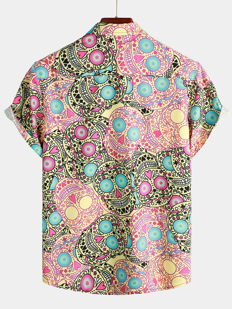 Men's Skull Print Short Sleeve Hawaiian Shirt