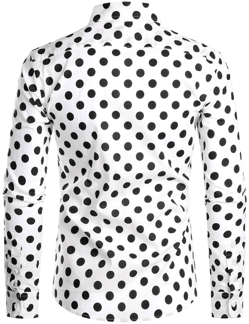 Men's Polka Dots Pocket Cotton Long Sleeve Shirt