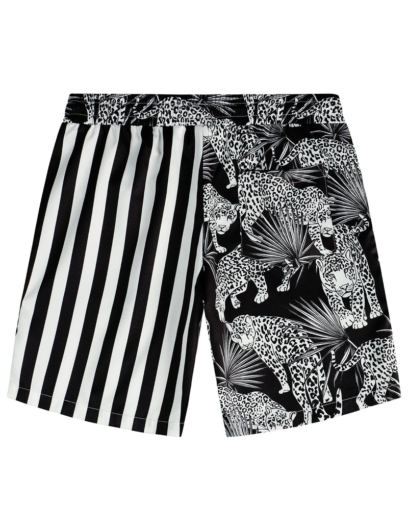 Men's Tiger and Black Striped Animal Beach Hawaiian Aloha Shorts