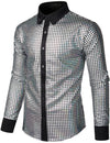 Men's Dress Shirt Sequins Button Down Long Sleeve Shirts Disco Party Costume