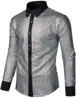 Men's Dress Shirt Sequins Button Down Long Sleeve Shirts Disco Party Costume