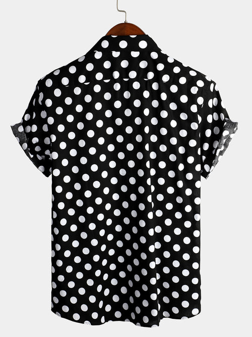 Men's Polka Dots Cotton Pocket Casual Short Sleeve Shirt