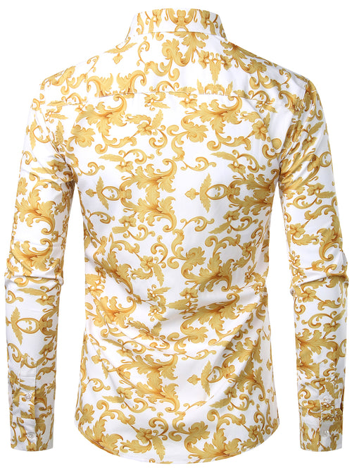 Men's Floral Long Sleeve Casual Button Down Shirt