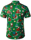 Men's Green Ugly Christmas Santa Print Claus Short Sleeve Shirt