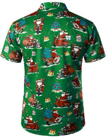 Men's Green Ugly Christmas Santa Print Claus Short Sleeve Shirt