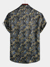 Men's Retro Navy Blue Short Sleeve Casual Shirt