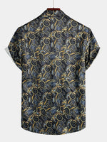 Men's Retro Navy Blue Short Sleeve Casual Shirt