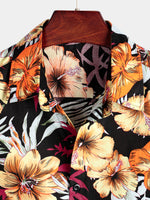 Men's Hawaii Tropical Plant Print Floral Cotton Shirt