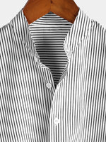 Men's Breathable Cotton Stand Collar Short Sleeve Striped Classic Shirts