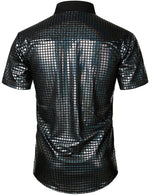 Men's Dress Shirt Sequins Short Sleeves Button Down Shirts Disco Party Costume