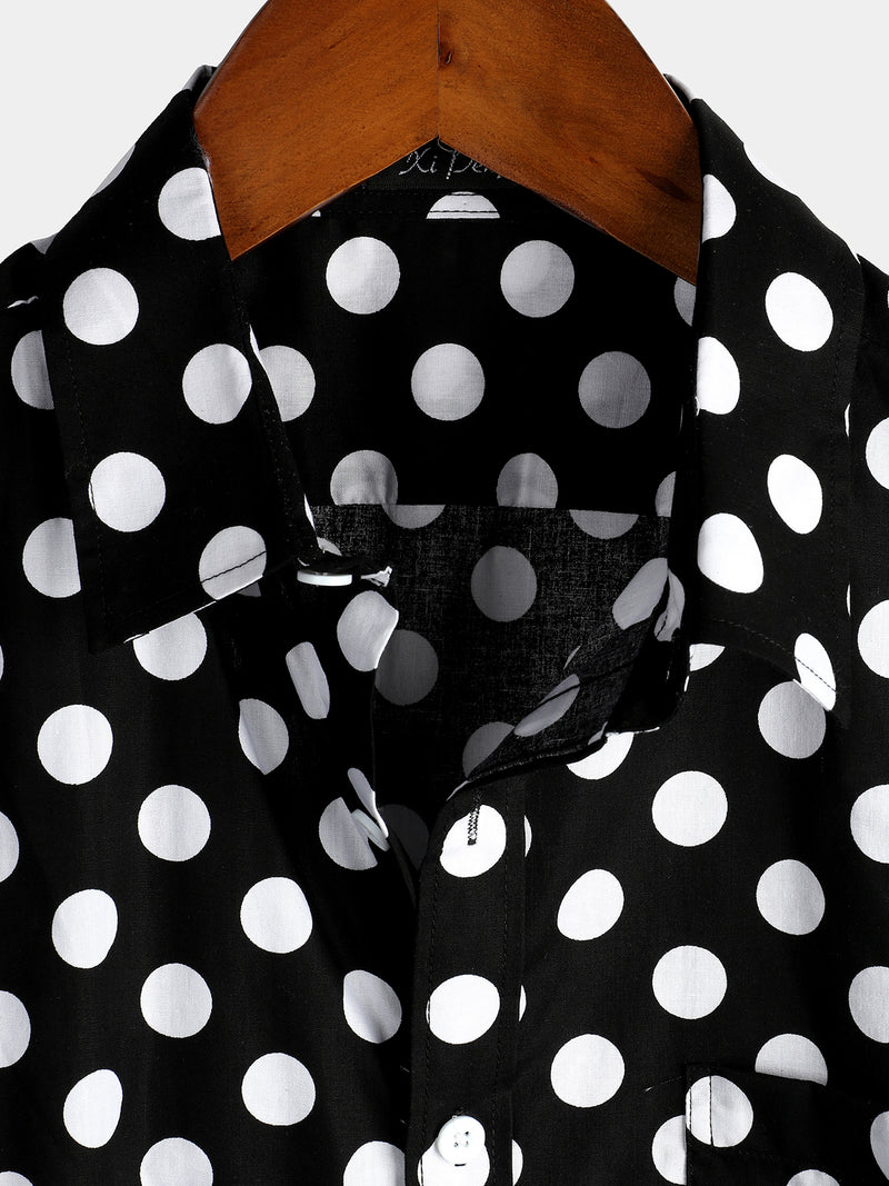 Men's Polka Dots Cotton Pocket Casual Short Sleeve Shirt