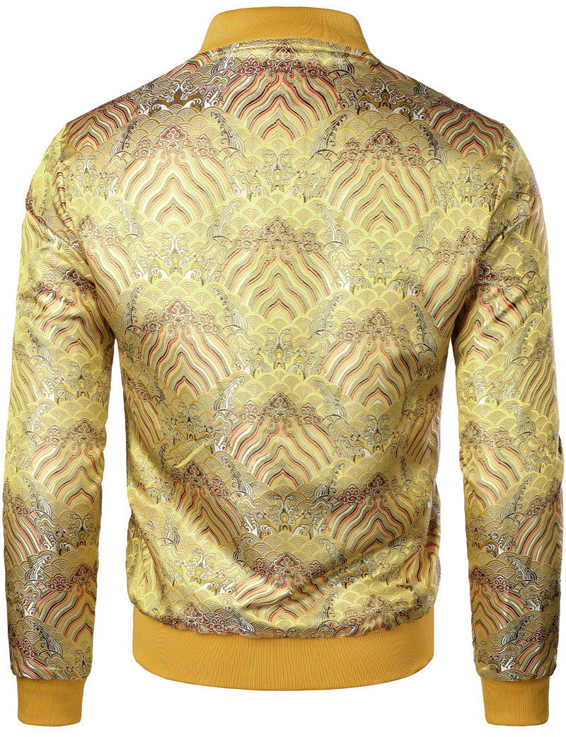 Men's Vintage Embroidered Satin Flight Bomber Jacket Coat