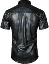 Men's Dress Shirt Sequins Short Sleeves Button Down Shirts Disco Party Costume