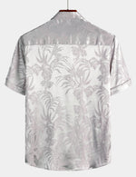 Men's Summer Jacquard Casual Elegant Button Up Pocket Short Sleeve Beach Shirt
