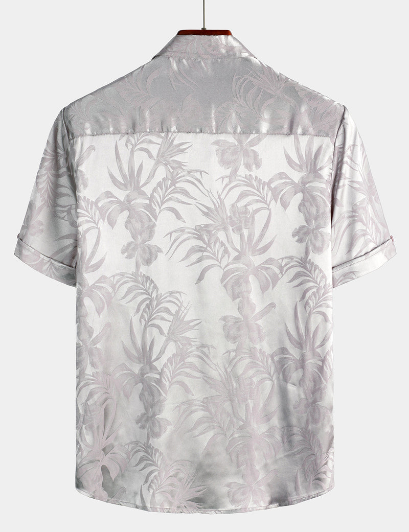 Men's Summer Jacquard Casual Elegant Button Up Pocket Short Sleeve Beach Shirt