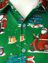 Men's Green Ugly Christmas Santa Print Claus Short Sleeve Shirt