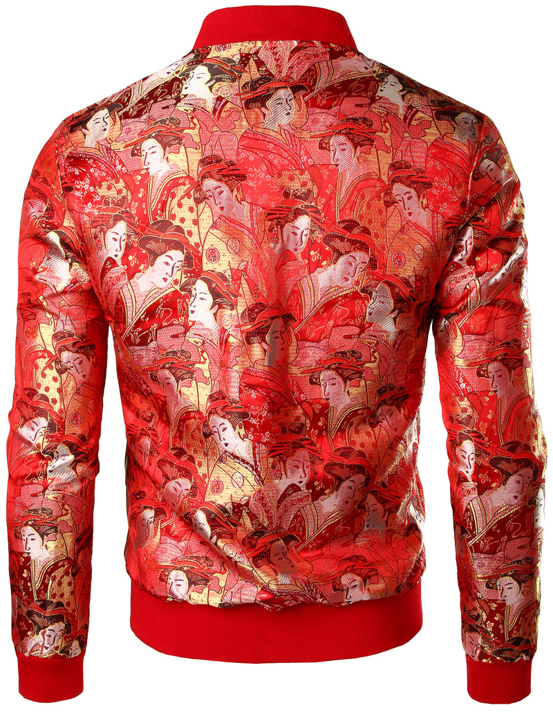 Men's Vintage Embroidered Satin Flight Bomber Jacket Coat