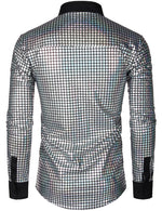 Men's Dress Shirt Sequins Button Down Long Sleeve Shirts Disco Party Costume