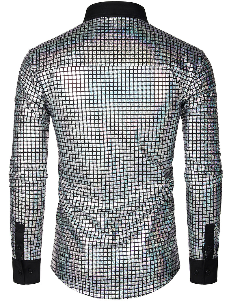 Men's Dress Shirt Sequins Button Down Long Sleeve Shirts Disco Party Costume