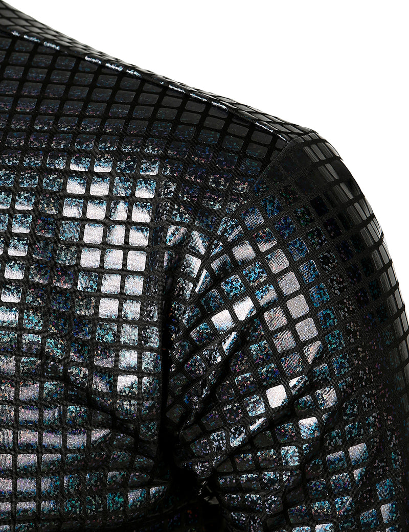 Men's Dress Shirt Sequins Short Sleeves Button Down Shirts Disco Party Costume