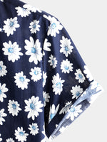 Men's Floral Daisy Print Tropical Hawaiian Cotton Flower Shirt