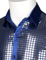Mens Dress Shirt Silver Sequins Long Sleeve Button Down Disco Shirt Party Costume