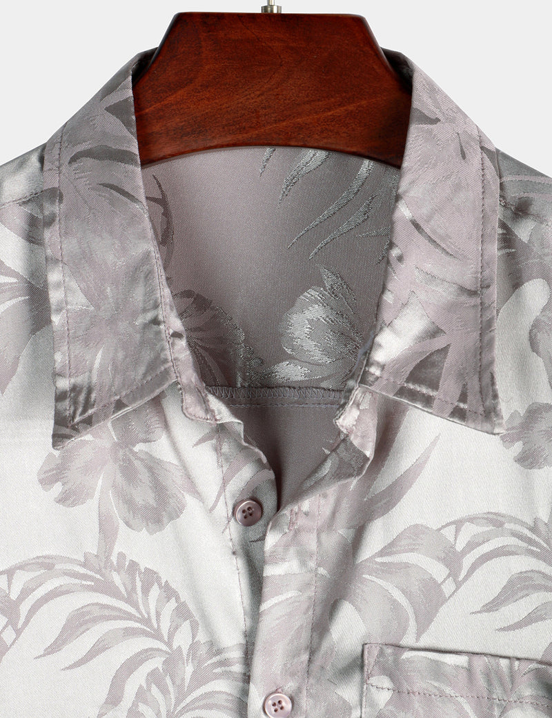 Men's Summer Jacquard Casual Elegant Button Up Pocket Short Sleeve Beach Shirt