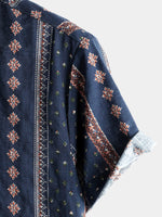 Men's Retro Button Up Short Sleeve Cotton 70s Shirt