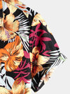 Men's Hawaii Tropical Plant Print Floral Cotton Shirt