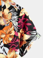 Men's Hawaii Tropical Plant Print Floral Cotton Shirt