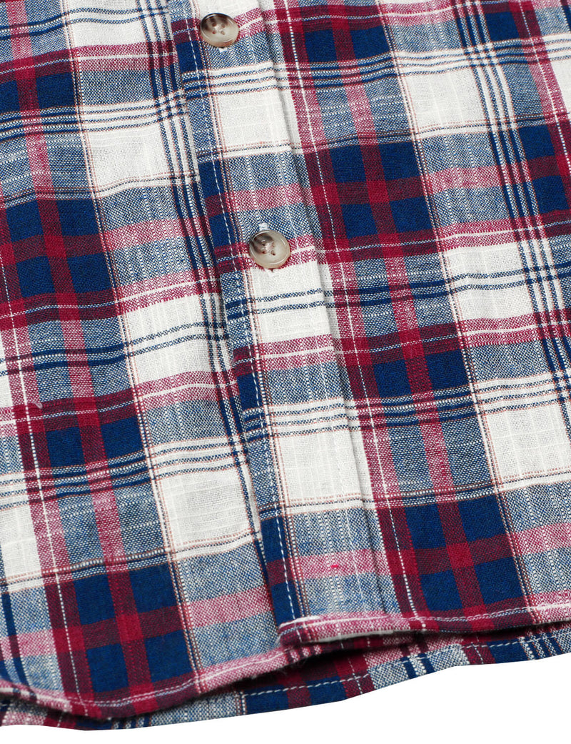 Men's Linen Plaid Pocket Summer Cowboy Check Short Sleeve Button Up Western Shirt