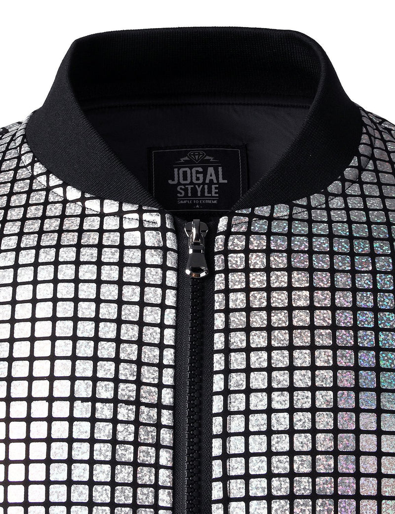 Men's Metallic Sequins Baseball Bomber Jacket Disco Party Costume