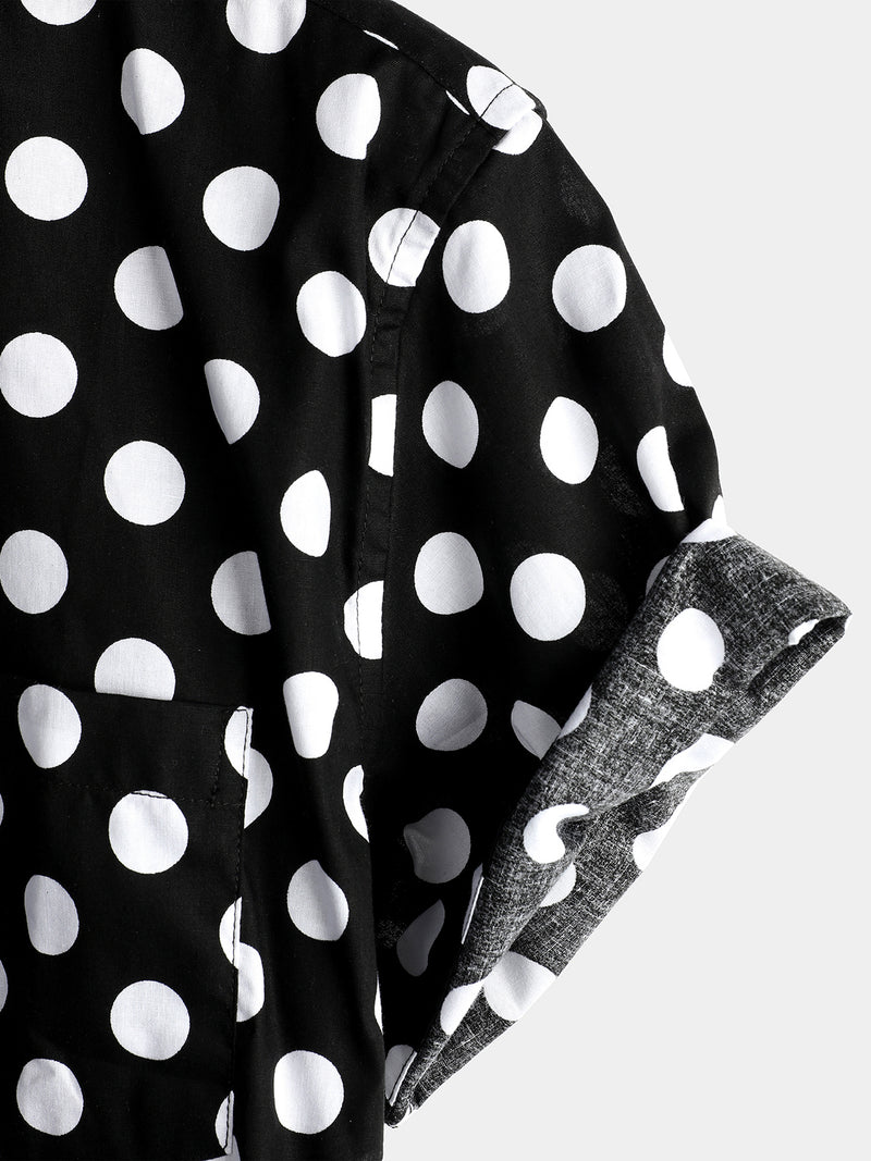 Men's Polka Dots Cotton Pocket Casual Short Sleeve Shirt