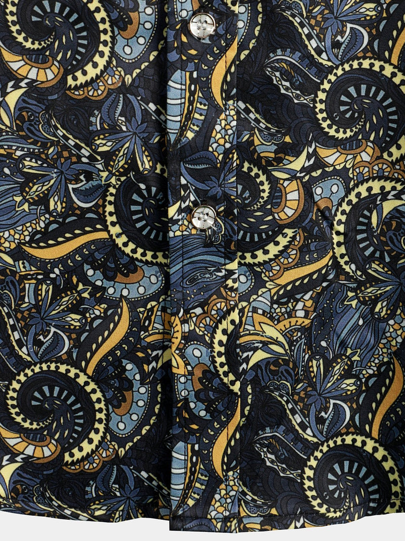 Men's Retro Navy Blue Short Sleeve Casual Shirt