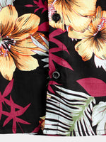 Men's Hawaii Tropical Plant Print Floral Cotton Shirt
