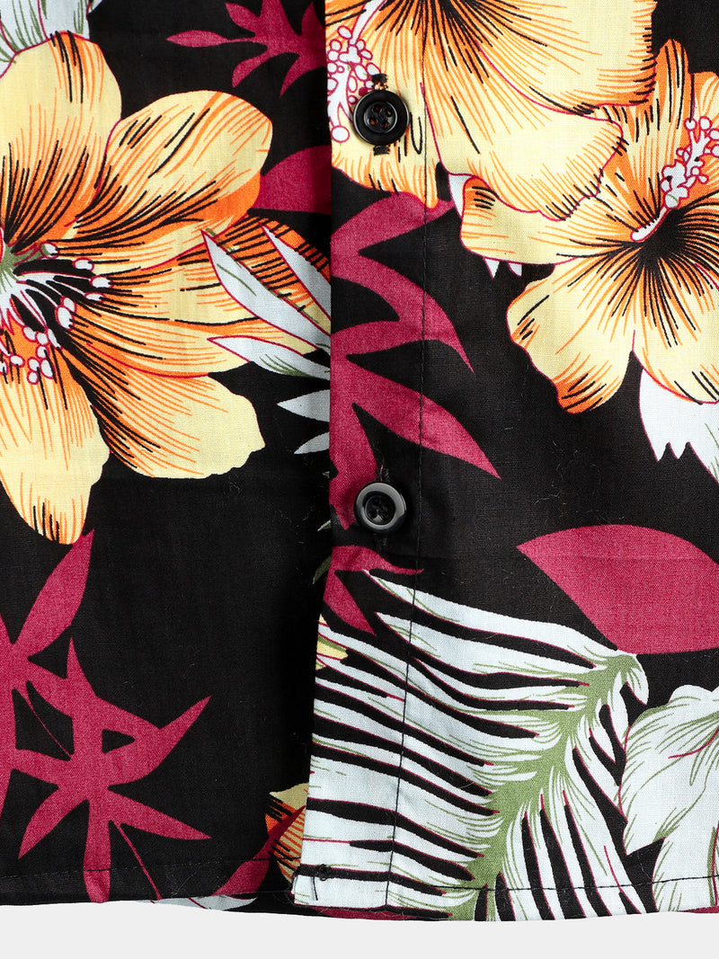 Men's Hawaii Tropical Plant Print Floral Cotton Shirt