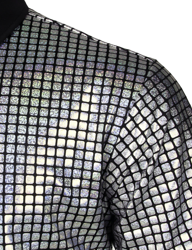 Men's Dress Shirt Sequins Button Down Long Sleeve Shirts Disco Party Costume