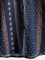 Men's Retro Button Up Short Sleeve Cotton 70s Shirt