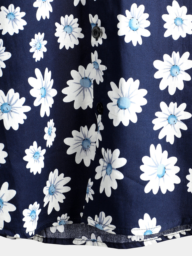 Men's Floral Daisy Print Tropical Hawaiian Cotton Flower Shirt
