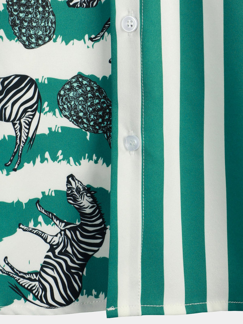 Men's Short Sleeve Striped Pocket Hawaiian Shirt