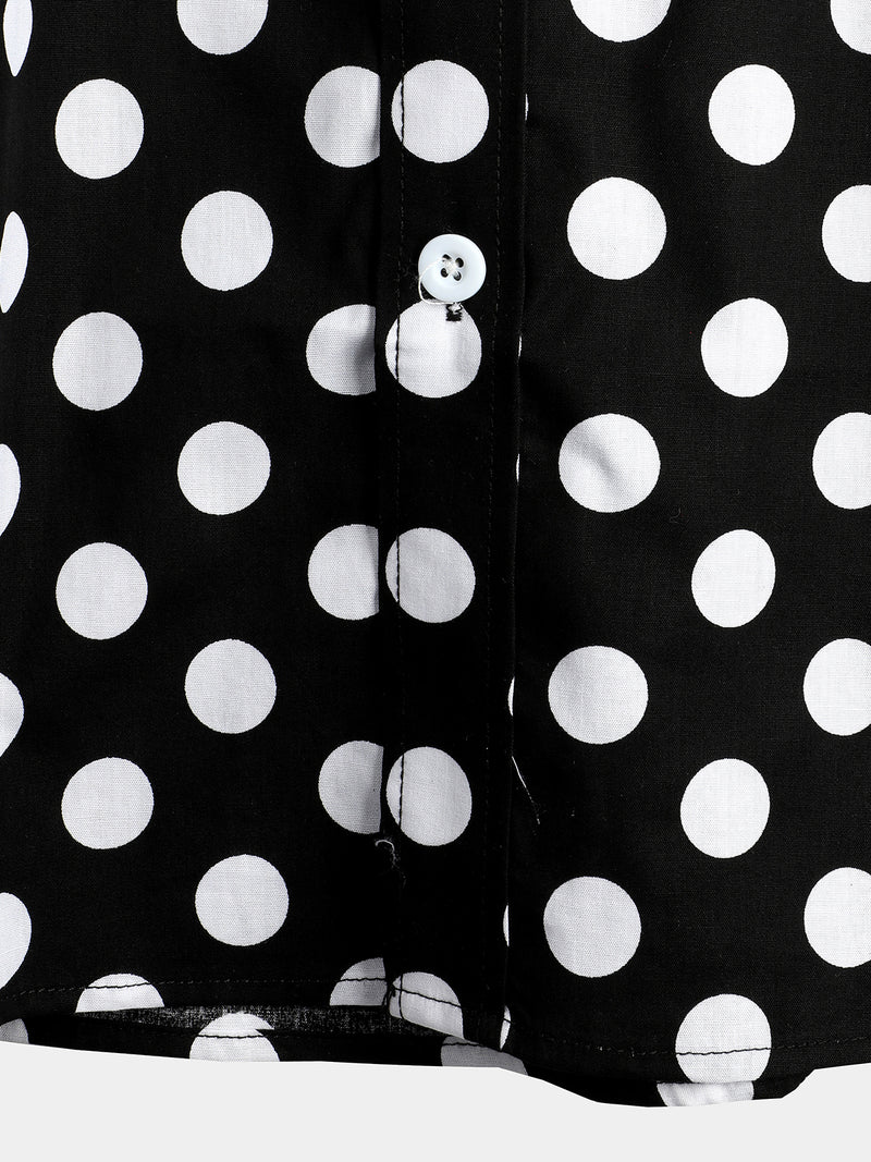 Men's Polka Dots Cotton Pocket Casual Short Sleeve Shirt