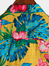 Men's Yellow Flower Tropical Hawaii Cotton Short Sleeve Shirt