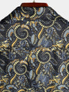 Men's Retro Navy Blue Short Sleeve Casual Shirt